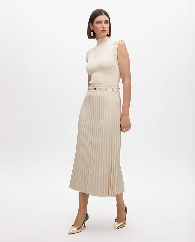 Lola Casademunt Midi Dress with Leather Effect Pleated Skirt
